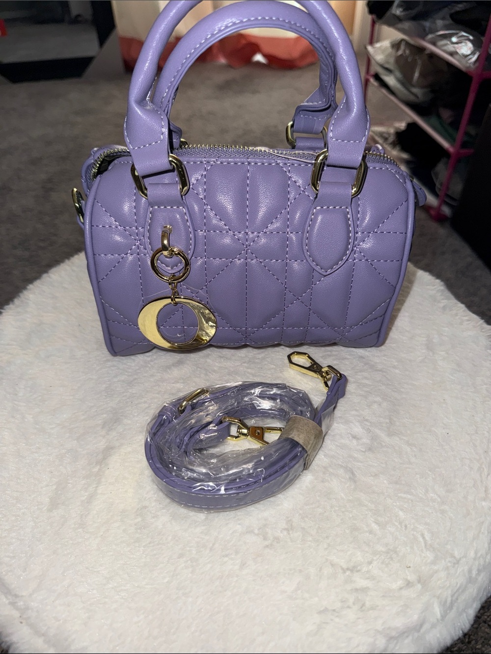Lilac Quilted Mini Satchel with Gold Charm